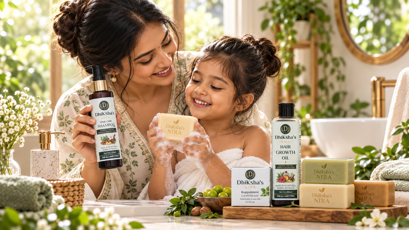 Nature-inspired botanical ingredients used in Dhiksha's NIRA products