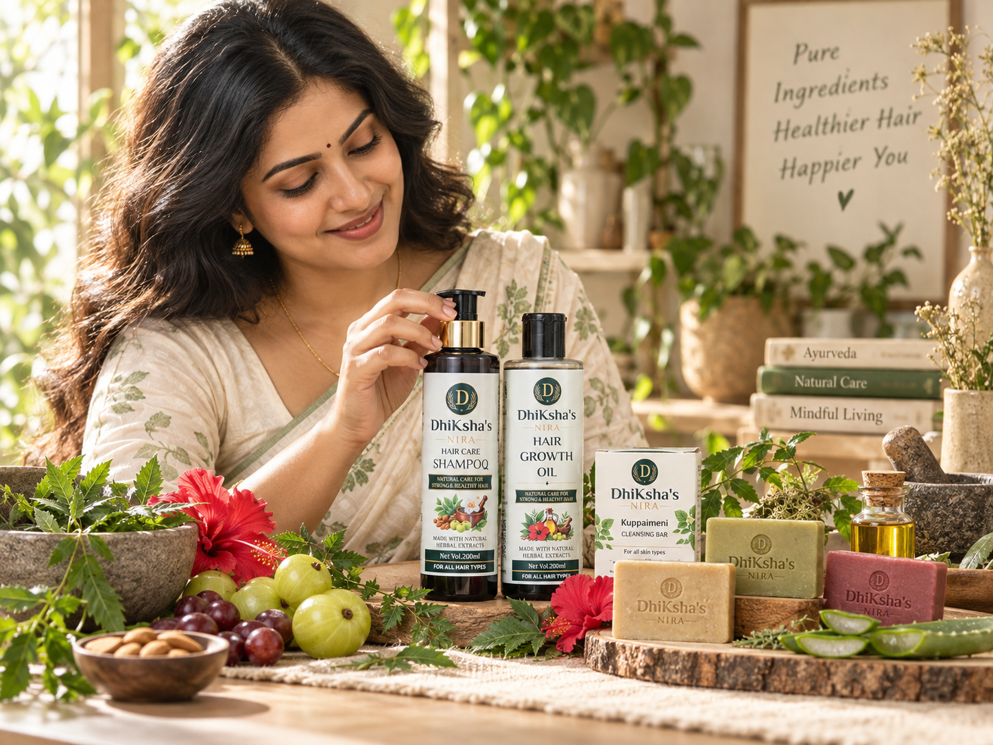 Dhiksha's NIRA herbal hair care family